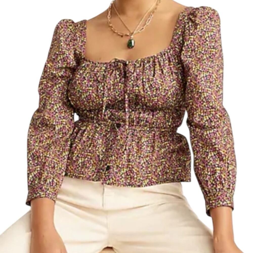 J. Crew Smocked Liberty London Milkmaid Top Size 0 Ditsy Floral Coquette Cottage